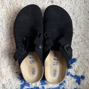 Birkenstock Boston Soft Foodbed Black Suede Clogs 41 Medium/Narrow